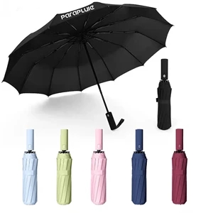 Custom Logo Windproof Compact Folding Business Umbrella With 12 Ribs