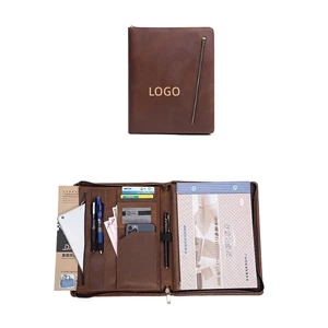 Genuine Leather Business Pad Notebook Portfolio with Zipper