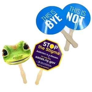 2 Sided Sandwiched Hand Fan w/Wooden Stick