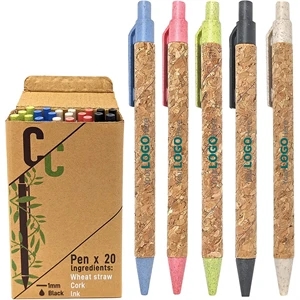 Cork and recycled wheat straw Retractable Ballpoint Pen