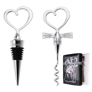 2pc Heart-shaped Bottle Corkscrew And Stopper Gift Set