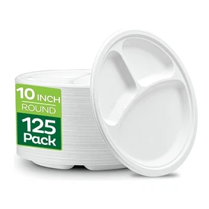 9 Inches Biodegradable Disposable 3 Compartments Plate