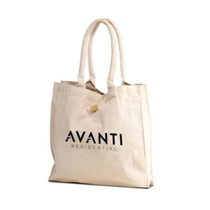 Natural Cotton Shopping Tote w/ Webbed Handles (14 x 14 x 3)