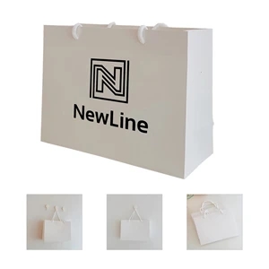 Horizontal White Paper Euro Tote Bag W/ Cotton Rope Handles