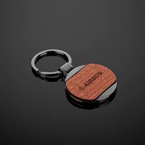 Newcastle Gunmetal & Wood Round Key Chain