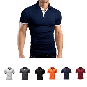 Men's Solid Slim Fit Short Sleeve Buttoned Polo Shirt