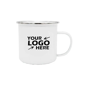 High Quality 12oz White Enamel Mug Silver Rim with Case