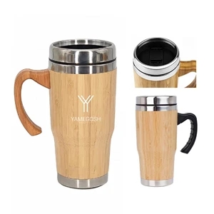 Stainless Steel Bamboo Tumbler W/ Handle