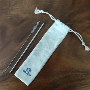 Stainless Steel Straws W/ Brush and Canvas Drawstring Pouch