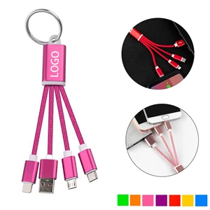 3-in-1 Nylon Charging Cable with Key Ring