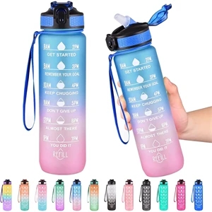 32oz Motivational Water Bottle with Time Marker and straw
