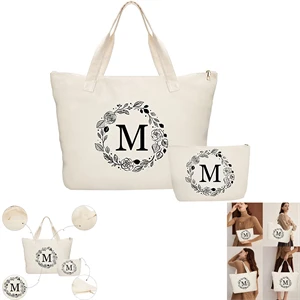 Canvas Tote With Inner Pocket and Make Up Bag