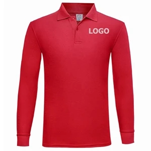 Custom Logo Custom Men's Long Sleeve Polo Shirts Regular-Fit Cotton