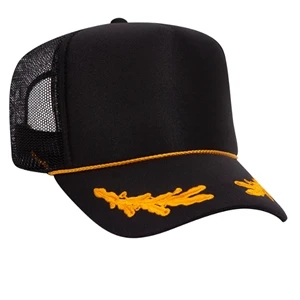 Otto 5-Panel High Crown Foam Trucker - Blk/Gold w/Oak Leaves