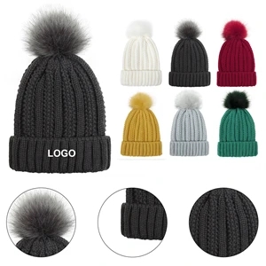 Winter Knitted Beanies With Wool Ball