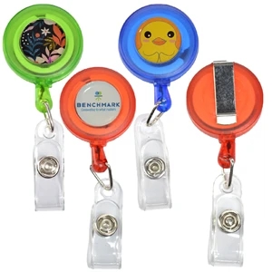 Transparent Retractable Round Badge Reel w/ Belt Clip