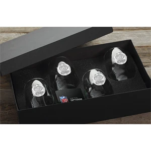 4-Piece Stemless Wine Glass Set with Metal Medallion