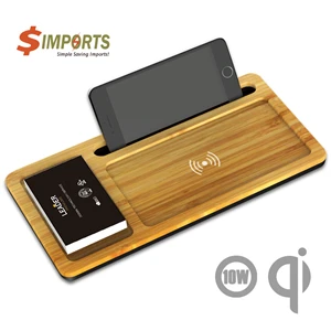 Custom Logo Wizchark Bamboo 10W Qi Wireless Charger Desktop Organizer