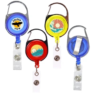 Transparent Round Carabiner Badge Reel w/ Swivel Belt Clip