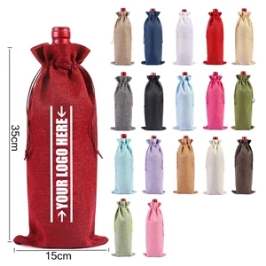 Jute Linen Burlap Wine Drawstring Bag