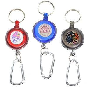 Transparent Round Badge Reel Holder w/ Carabiner & Keyring