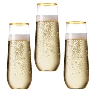 9 oz Disposable Gold Rim Plastic Champagne Flutes Glasses