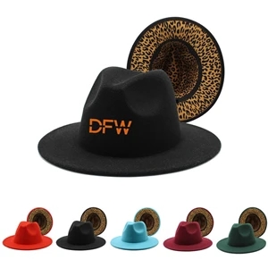 Wool Fedora Hat with Leopard Lining