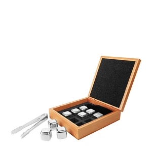 Stainless Steel Whiskey Stone Set in Bamboo Case