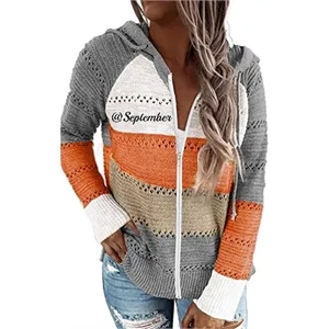 Womens Long Sleeve Knit Sweater Zip Up Hoodie