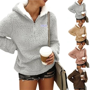 Women Autumn Winter Lapel Fuzzy Fleece Sweatshirt
