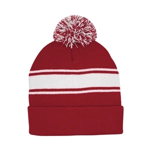 Striped Pom Beanie with Cuff