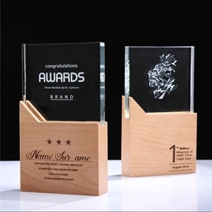 Engraved Crystal Trophy Award With Wooden Base