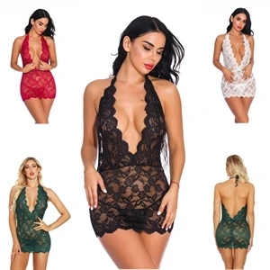 Women Sexy Lingerie Teddy One Piece Lace Halter Babydoll Bod