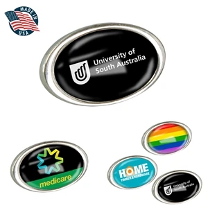 1-1/4" x 7/8" Oval Graphic Pin - Made In USA