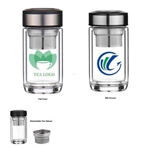 12 oz Office Double Wall Glass Infuser Bottle Tea Tumbler