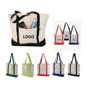 Custom Logo 12 oz Cotton Canvas Zippered Boat Tote
