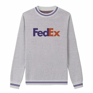 Custom Cotton Blend Jacquard Logo Sweater with Striped Rib