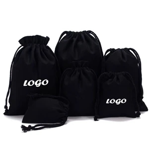 Black Cotton Drawstring Pouch Bags