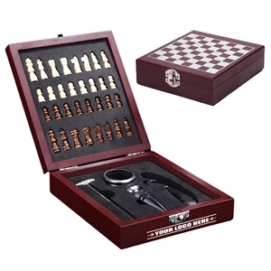 Black Wooden Box Wine Accessories With Chess Set