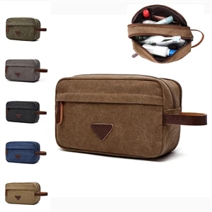 Canvas Leather Cosmetic Makeup Travel Toiletry Bag