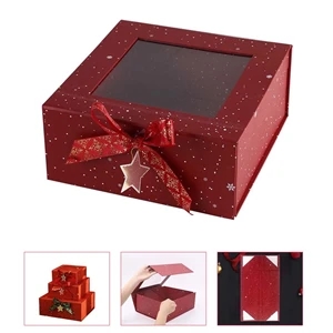 Christmas Flip Cover Ribbon Style Window Gift Box S M L