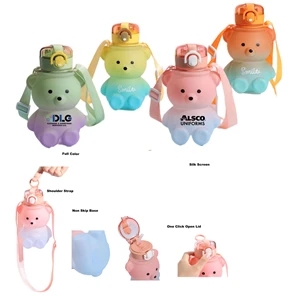 27 oz Bear Shaped Water Bottle with Straw and Shoulder Strap
