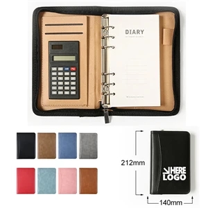 A6 PU Leather Business Portfolio Calculator Notebook