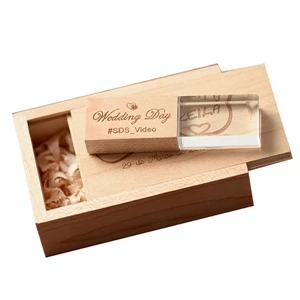 Engraved crystal USB drives with wooden box