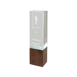 9" Rectangle Sierra Glass Award with Walnut Base