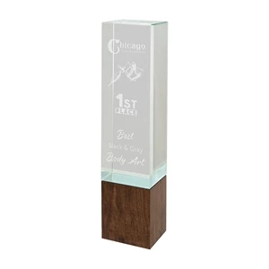 9 3/4" Rectangle Sierra Glass Award with Walnut Base