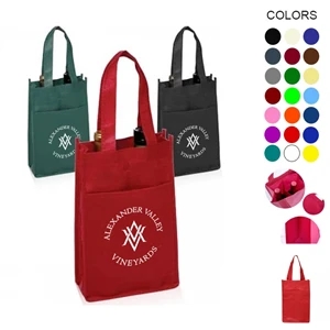 Carry On 2 Bottle Wine Tote Bag w/Pocket 12.9" x 8.6" x 4.3"