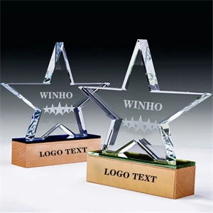 Crystal Star Award With Wooden Base