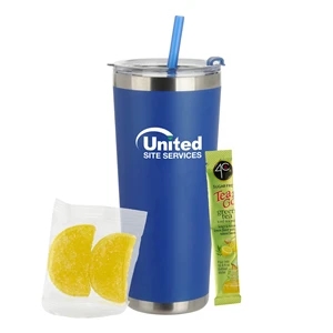 Custom Logo 20oz. Tumbler w/ Straw, 4C® Sugar Free Tea Packet & Candy