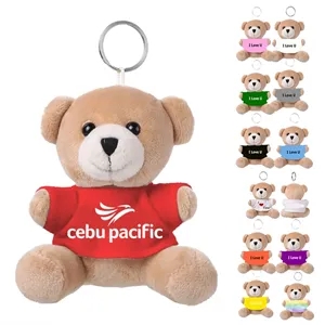Happy Teddy Bear Keychain w/ Full-Color Logo on Shirt 3.9"